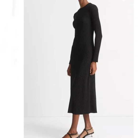 vince rib crew neck dress Vince | Dresses | Nwt Vince Ribbed Long Sleeve Crew Neck Black Midi Dress L